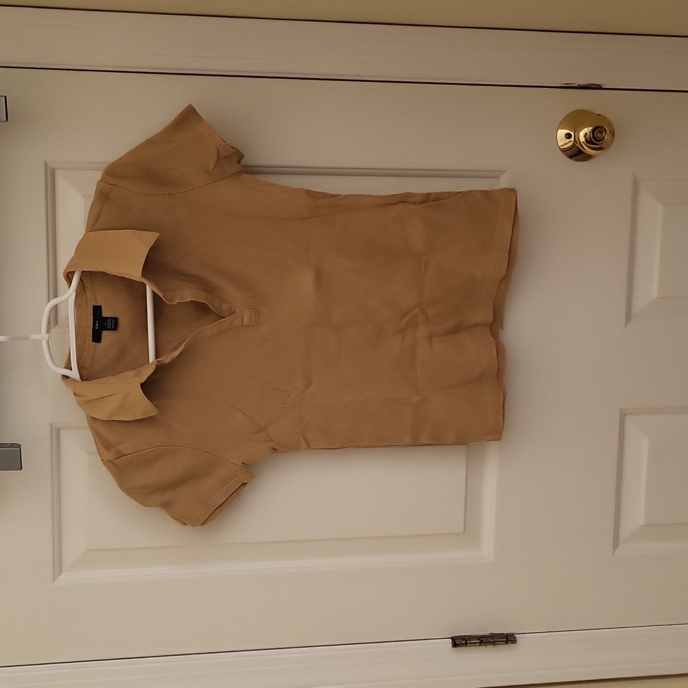 Vintage Gap Tan V-Neck Polo Collar Ribbed Tee, Size S